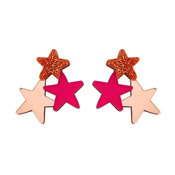 Large Star Earrings In Copper Glitter Acrylic, 2 of 3