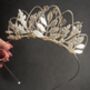 The Agatha Mini Crown Flower Girl Bridal Pearl Oak Leaf Tiara Headband, thumbnail 5 of 11