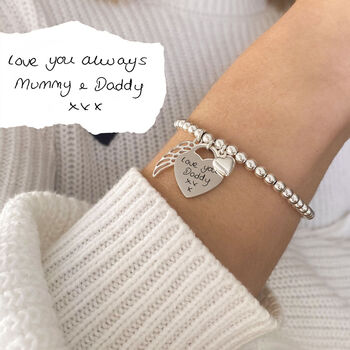 Sterling Silver Handwriting Memorial Bracelet With Large Heart Charm, 4 of 9