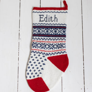 Personalised Oslo Red Heel Blue Christmas Stocking, 2 of 7