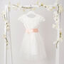 White Lace Flower Girl Dress With Sash In 35 Colours, thumbnail 2 of 8