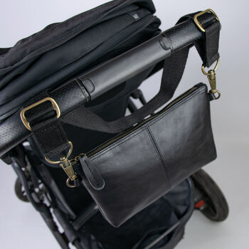 Personalised Black Leather Changing Bag For Parents, 6 of 9