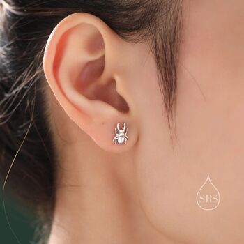 Mismatched Stag Beetle Stud Earrings In Sterling Silver, 2 of 12