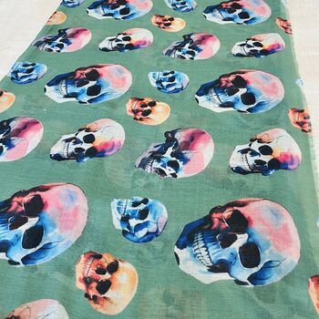 Khaki Green Colourful Skull Print Scarf, 2 of 6