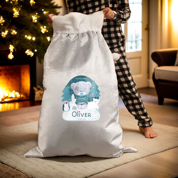 Tiny Tatty Teddy Luxury Pom Pom Silver Grey Sack, 3 of 4