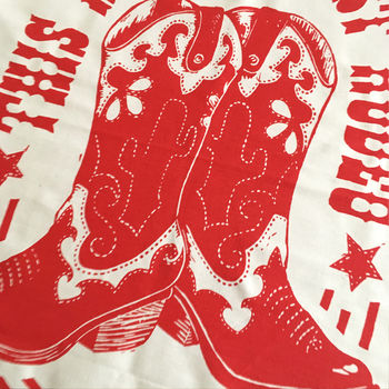 Red Cowboy Boot Rodeo Funny Tea Towel, 2 of 3