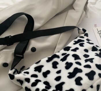 Cute Cow Animal Print Fleece Crossbody Bag For Girls, 3 of 5