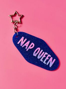 The 'Nap Queen' Sparkly Motel Keyring / Funny Gift For Her / Sleep Lover Accessories / Cute Statement Keyring, 2 of 7