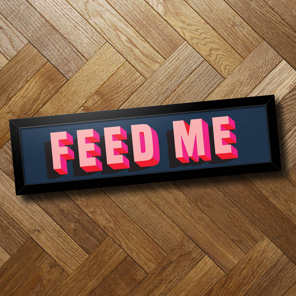 'Feed Me' Pink And Blue Funny Framed Landscape Print, 1 of 6