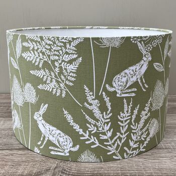 Kielder Hare Sage Green Wildlife Drum Lampshade, 7 of 10