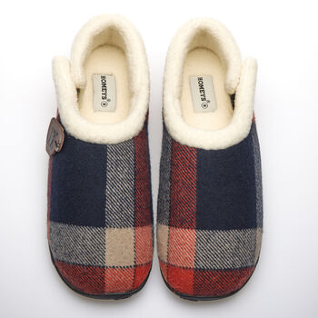 Todd Navy And Orange Check Mens Slippers Indoor/Garden Shoes, 9 of 10