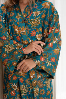 Teal Satin Batik Kimono Robe, 9 of 9