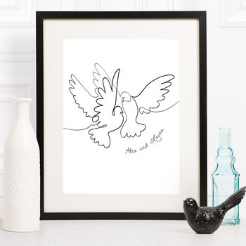 Personalised Wedding Two Doves Line Drawing, 2 of 10