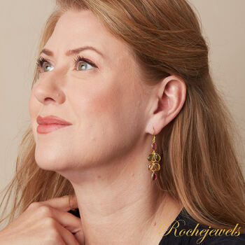 Multicoloured Tourmaline Pebble Shaped Leaf Drop Gold Earrings, 5 of 11