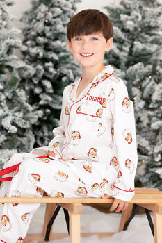 Boy's Personalised Christmas Santa Print Pyjamas, 10 of 12