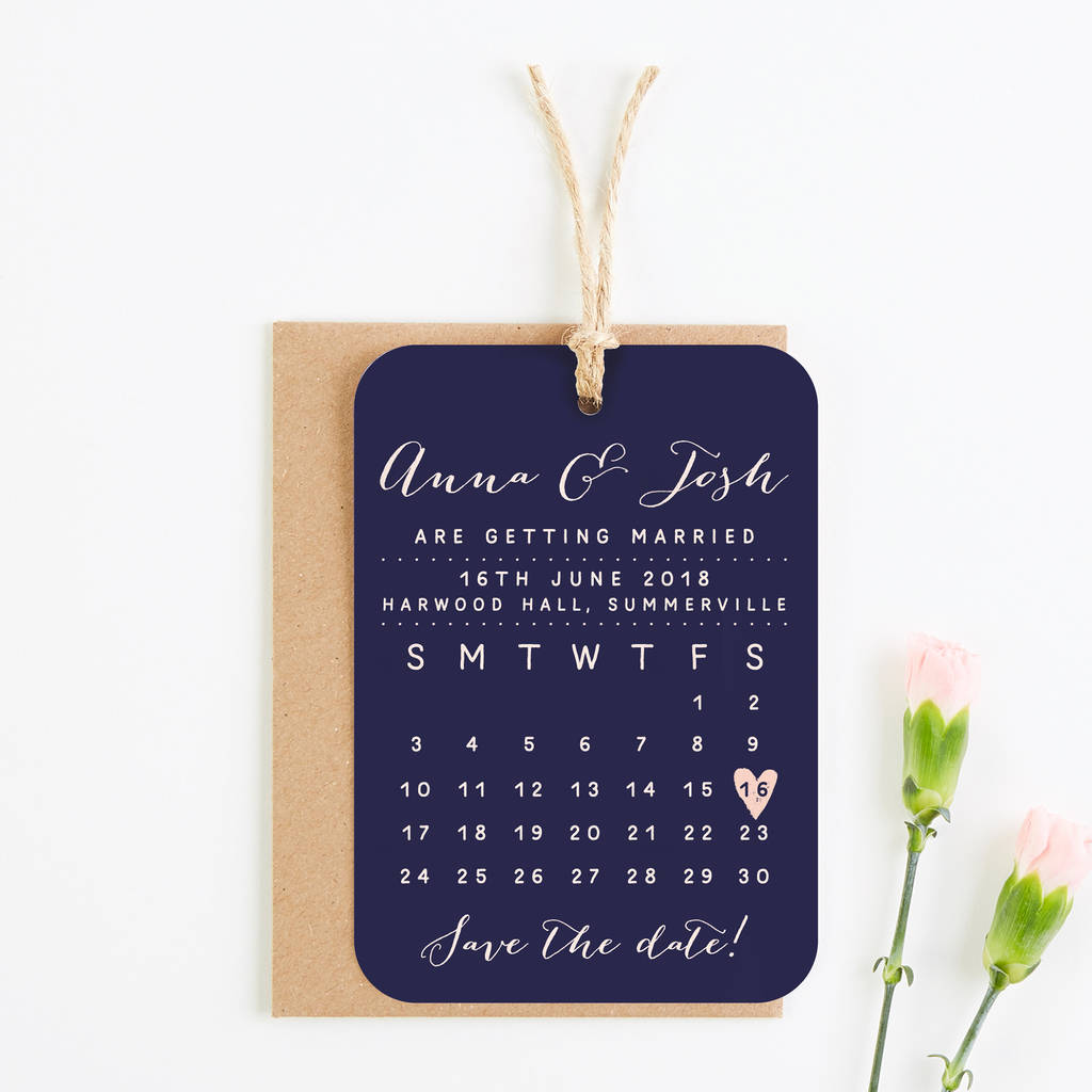Navy And Blush Calendar Tag Save The Date, 1 of 3
