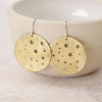 Sterling Silver And Brass Cut Out Star Disc Earrings, 3 of 5