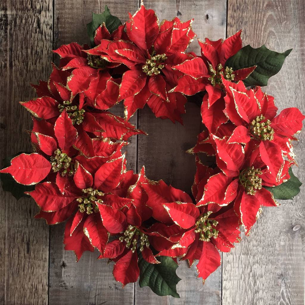 Traditional Poinsettia Christmas Wreath By The Christmas Home