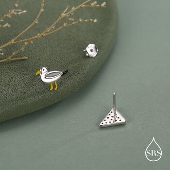 Sterling Silver Mismatched Pizza Slice And Seagull Stud Earrings, 4 of 12