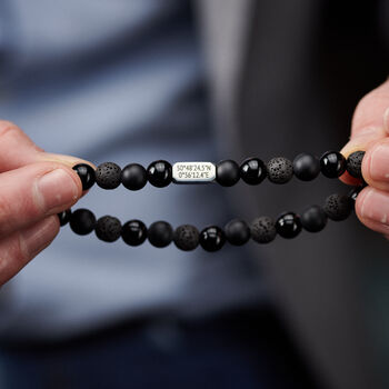 Personalised Men's Sterling Silver And Black Onyx Bead Coordinates Bracelet, 3 of 4