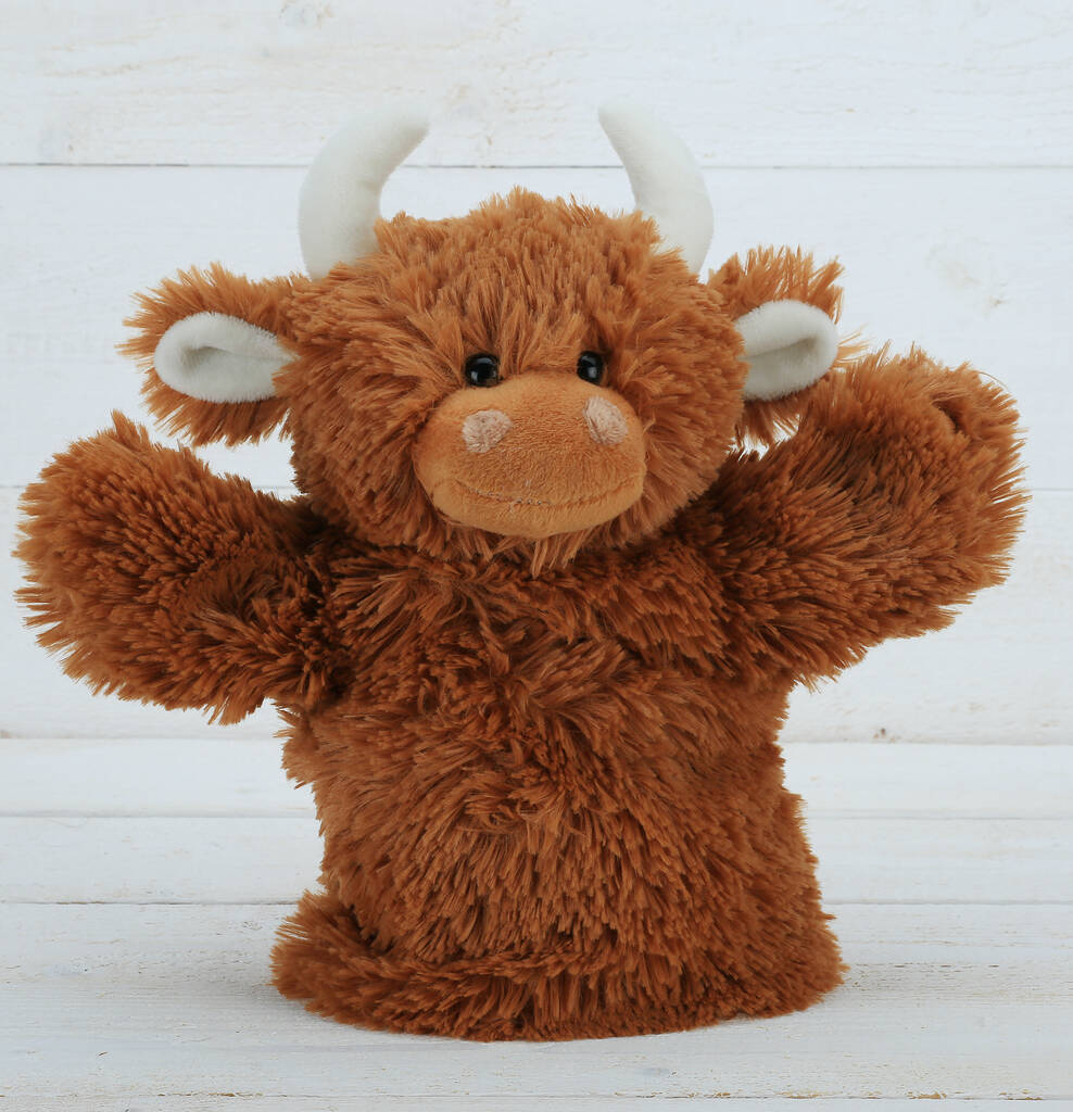 Brown Highland Cow Hand Puppet With Personalised Tag, 1 of 6