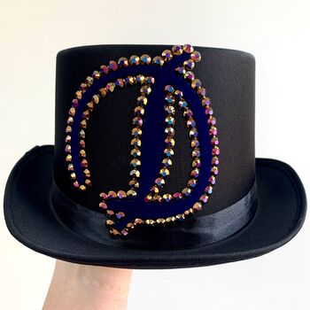 Personalised Rhinestone Black Satin Top Hat, 2 of 6