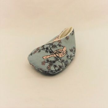 Eco Baby Shoes In Pale Blue With Flower And Bird Print, 5 of 11