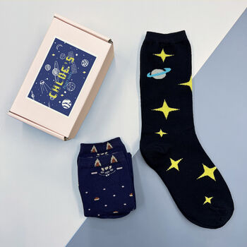 Personalised Space Captain Two Pairs Socks In A Box, 6 of 7