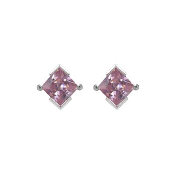 Sterling Silver Princess Cut Birthstone Earrings October Pink Tourmaline, 2 of 5