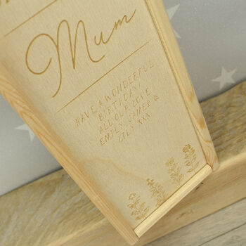 Personalised Floral Engraved Wooden Bottle Box, 5 of 5