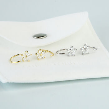 Sterling Silver Crystal Flower Ear Jacket Hoop Earring, 4 of 5