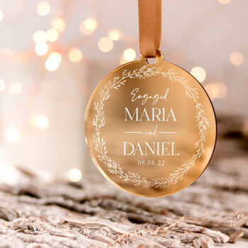 Personalised Newly Engaged Gold Christmas Ornament, 7 of 7