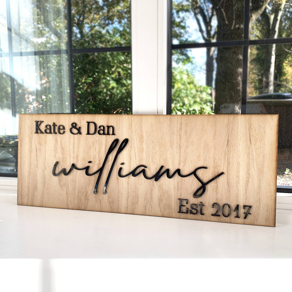 Personalised Wooden Couples Family Name Sign, 1 of 6