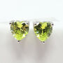 Peridot Heart Sterling Silver Stud Gemstone Earrings, thumbnail 1 of 5