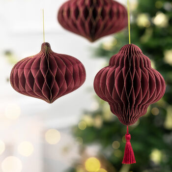 Christmas Deep Red Honeycomb Lantern Tree Decoration, 3 of 5