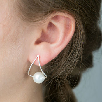 Geometric Pearl And Silver Earrings, 2 of 5