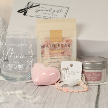 Personalised Best Mum Stemless Glass Gift Box Hamper, 2 of 6