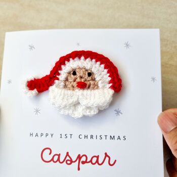 Personalised Crochet Santa Baby 1st Christmas Card, 2 of 4