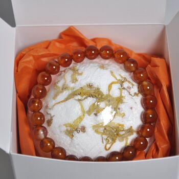 Happy Carnelian Bath Bomb And Crystal Bracelet Gift, 2 of 7