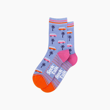 Campervans Palm Trees Bamboo Socks In Blue, 3 of 4