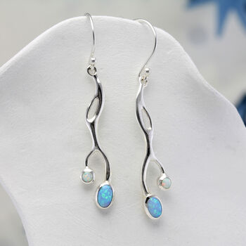 Flowing White And Blue Opal Drop Earrings, 3 of 7