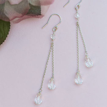 Lili Long Double Drop Crystal Bridal Earrings, 2 of 3