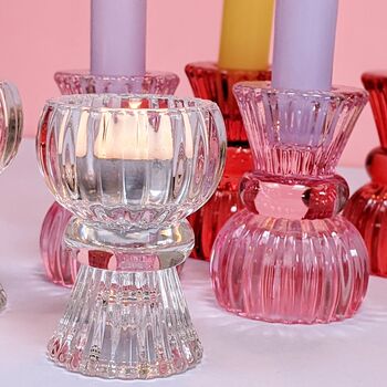 Glass Double Ended Candlesticks And Tealights, 2 of 7