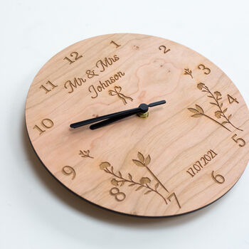 Personalised Engraved Wooded Wedding Anniversary Clock, 2 of 4
