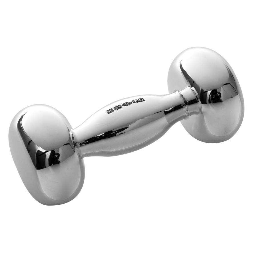 Silver Dumbbell Rattle By Hersey Silversmiths