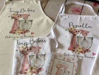 Personalised Apron, Watercolor Pink Baking Gift, 2 of 12
