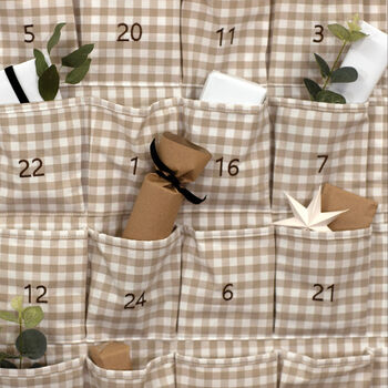 Personalised Beige Gingham Ruffle Advent Calendar Embroidered, 3 of 5
