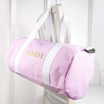 Monogrammed Barrel Gym Bag In Pink, 8 of 9