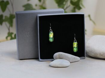 Yellow And Green Dichroic Glass Drop Earrings, 2 of 8
