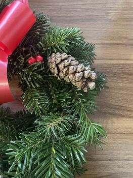 Christmas Wreath Noble Fir Spruce Wreath Red Ribbon Bow 45cm, 2 of 5